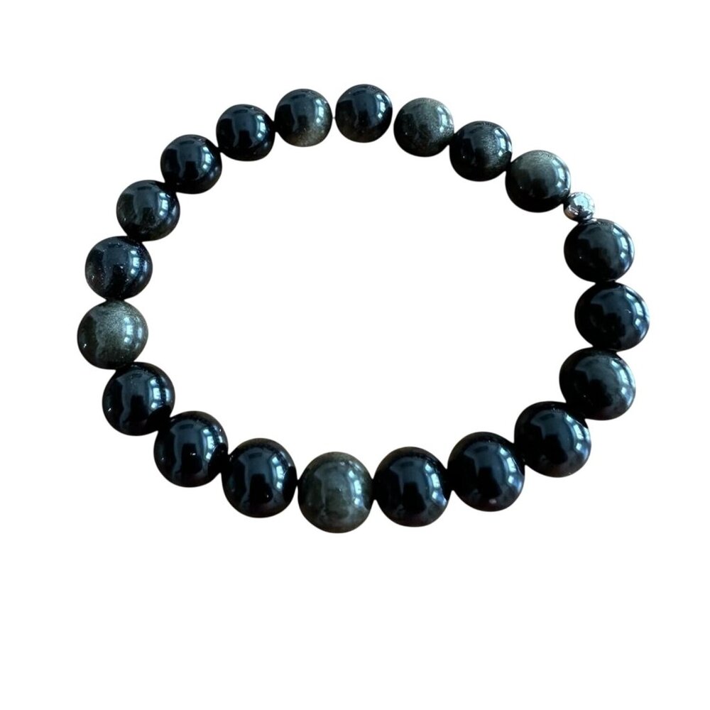 Handmade Golden Obsidian Stretchy Bead Bracelet 10mm Beads 9 Inches NaturalStone